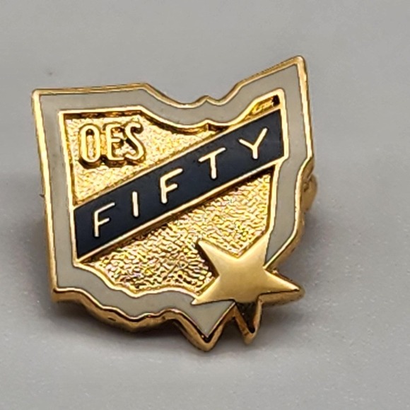 Jewelry - Order of Eastern Star 50 Years Service Ohio Lapel Pin Enamel‎ Gold Tone Vintage